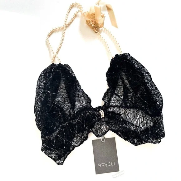 Bracli Pearl Sydney Bra in Black/Gold Lace with Pearls size L NWT NIB - Picture 2 of 11